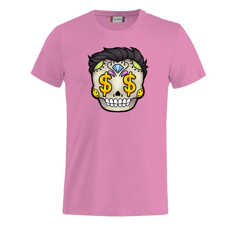 T-SHIRT ROSA SBUCI TESCHIO GIALLO